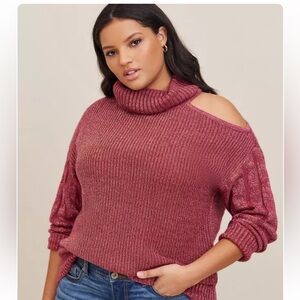 💕4/$40 0012 Torrid metallic berry shoulder NWOT sweater pink red gold holiday 1